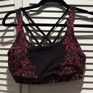 lululemon athletica Black & Pink Floral energy Bra - size 10